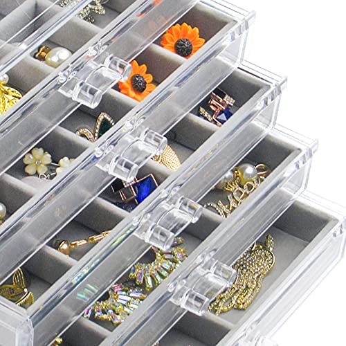 Acrylic Jewelry Box with 5 Drawers, Clear Earring Storage Organizer Display Case for Women Girls, Gray - view 6