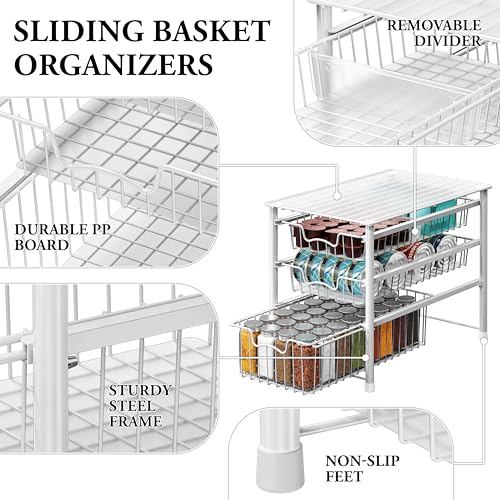 Stackable 3 Tier Sliding Basket Organizer Drawer, White - view 4
