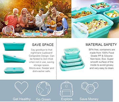 Collapsible Silicone Food Storage Container Set of 4 with Lids | Stackable | Microwaveable | Freezer, Dishwasher Safe| BPA Free - view 5