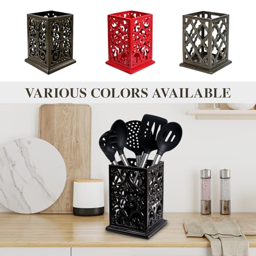 Cast Iron Utensil Holder, Large Kitchen Crock Vine Latte Gold - view 3