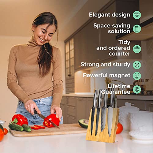 Magnetic Knife Block Without Knives - Magnetic Knife Holder for Safe, Clean & Tidy Knife Storage - Bamboo Knife Rack Magnetic Stand for Cooking Utensils & More - Elegant Magnetic Knife Rack - view 2