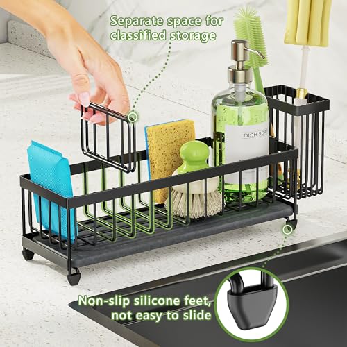 12.2in Larger Sink Caddy Organizer with Drying Stone,Sponge Holder for Sink - view 6