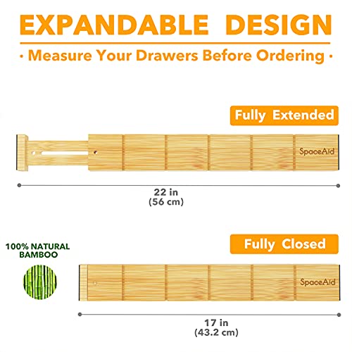 Bamboo Drawer Dividers with Inserts and Labels, Kitchen Adjustable Drawer Organizers, Expandable Organization for Home, Office, Dressers and Bathroom, 8 Dividers with 18 Inserts (17-22 in) - view 6