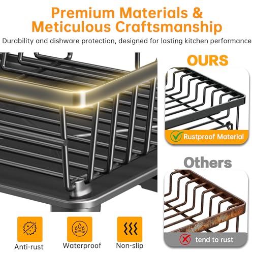 2 Tier Large Detachable Dish Drying Rack for Kitchen Counter,Black - view 4