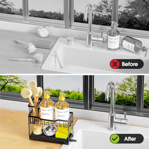 2-Tier Kitchen Sink Caddy, Rustproof Sponge Holder, Black - view 6
