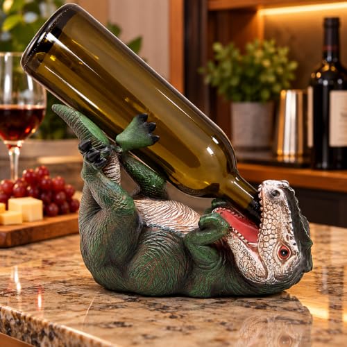 T-Rex Wine Bottle Holder, Dinosaur Wine Rack for Countertop, Funny Tyrannosaurus Rex Bottle Display, Unique Home Bar Kitchen Decor & Wine Lover Gift, 10 Inch - view 3