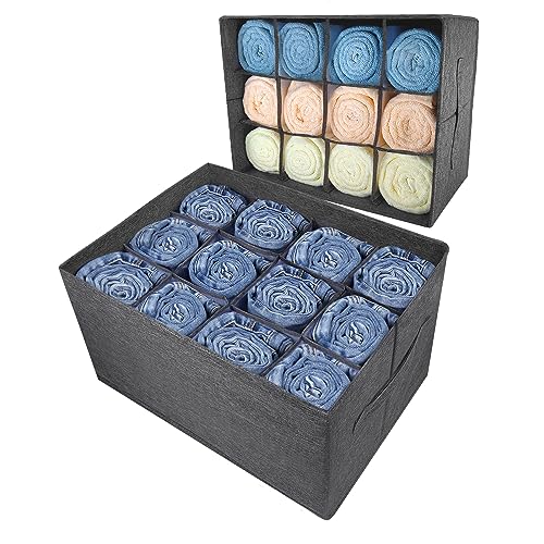 2 Pack 12-Grid Closet Organizers and Storage Bins with Dividers for Clothes