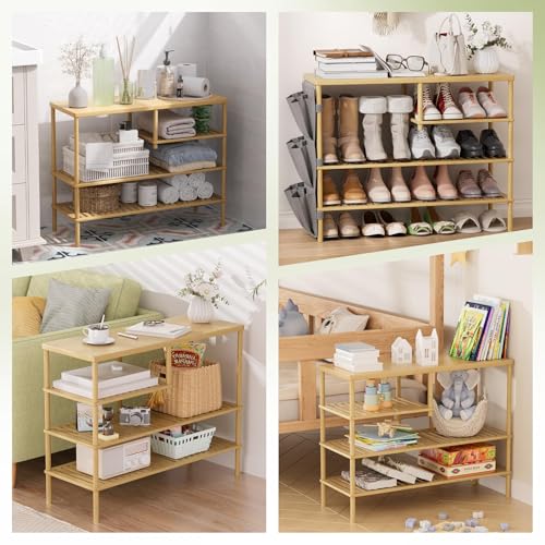 Bamboo Shoe Rack, 4 Tiers Shoe Organizer for Closet, Shoes Storage for 20-24 Pairs, Freestanding Shoe Shelf with Removable Pocket for Entryway Bedroom Front Door Dorm - view 7