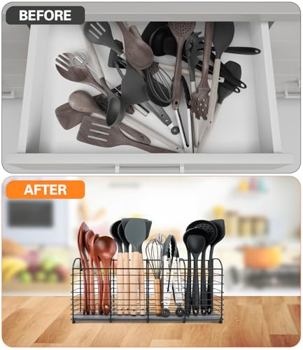 Large Kitchen Utensil Holder 4-Compartment with Diatomaceous Earth Base - view 4