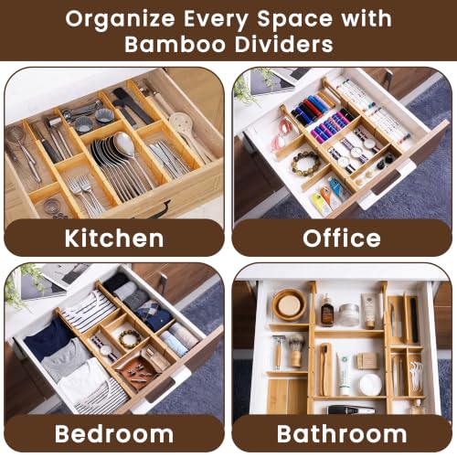 6 Pack Bamboo Drawer Dividers with 12 Inserts, Adjustable 17–22 Inch Expandable Drawer Organizer for Kitchen, Dresser & Closet, Bamboo Kitchen Drawer Organizer, Drawer Divider Set - view 5