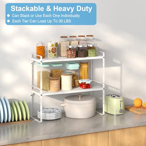 Set of 2 Expandable Cabinet Shelf Organizer, Stackable Kitchen Countertop Shelves Spice Racks, Small Storage Shelf For Cupboard Counter Tabletop, 30 LBS Heavy Duty, Adjustable, 13.8" to 21.6" Long - view 5