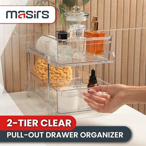 2-Tier Clear Pull-Out Drawer Organizer - Sleek, Compact & Sturdy Makeup and Closet Organizer - Easy Assembly Kitchen Storage Solution, Ideal for Makeup, Tools, Medicines & Snacks - view 2