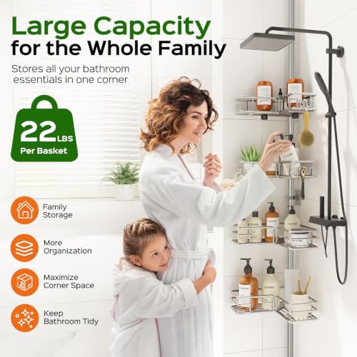 Shower Caddy Tension Pole, 4-Tier No Drill Corner Shower Organizer - view 3