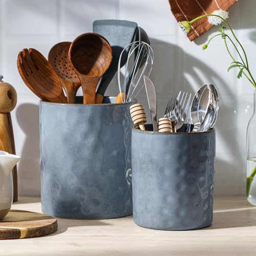Ceramic Utensil Holder, 7.2"+5.8", Set of 2, Blue