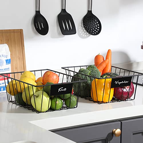 8 Pack Wire Storage Baskets for Organizing with Removable Tags, Pantry Organization Bins for Kitchen Cabinets, Closet - Metal Basket for Laundry, Garage, Refridge, Bathroom Countertop Organizer, Black - view 3