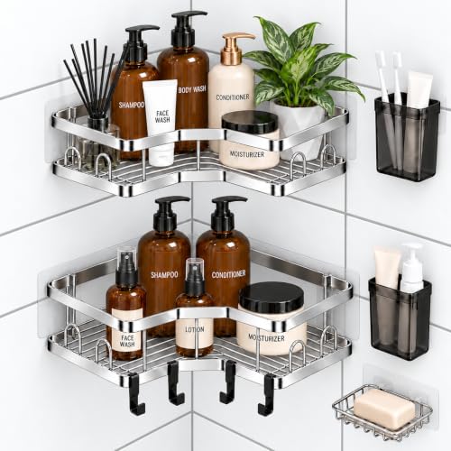 5 Pack Corner Shower Caddy, Adhesive Stainless Steel Shower Shelves
