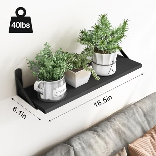 16.5 Inch Floating Shelves for Wall Home Decor, Black, Set of 6 - view 3