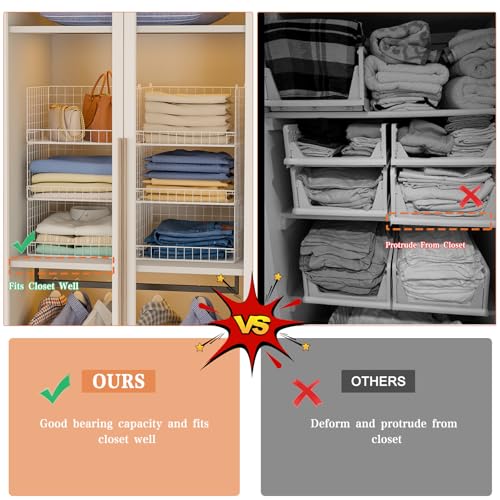 6-Tier Stackable Closet Organizers and Storage Shelves, Closet Shelf Organizer Basket Bins, Foldable Sweater Storage for Clothes Organizer System, White（Patent No. 30022416） - view 5