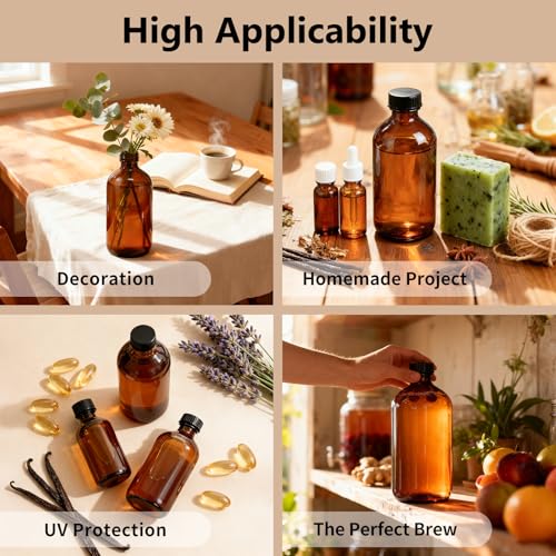 4 Pack 32 oz Amber Glass Boston Round Bottles with Polycone Caps - view 6