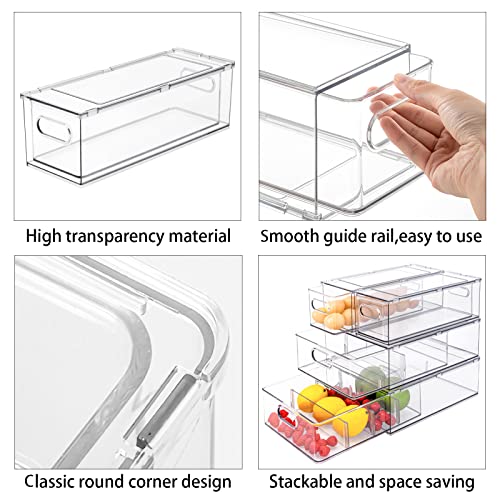 4 pack Stackable Refrigerator Organizer Bins Pull-Out Drawers for Fruit and Veggies Storage Organizer for Fridge Clear Drawer Containers with Handle Divided Organization for Produce Saver - view 5