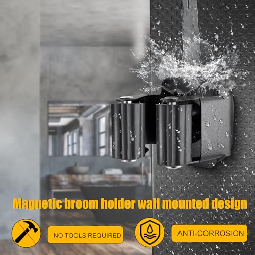 Upgraded Magnetic Broom and Mop Holder Wall Mount, Space-Saving Heavy Duty No Drill Over the Door Broom Gripper RV Camper Wall Organizer,Black,4 Pcs - view 4