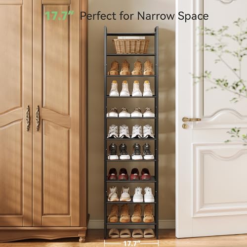 Narrow Shoe Rack, 10-Tier Metal Shoe Organizer,Tall Shoe Shelf with Anti-Tip Strap, Max Holds 22 Pairs,Space Saving for Closet,Entryway,Black - view 3