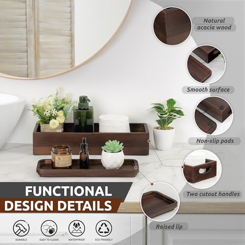 Toilet Tank Topper & Vanity Tray, Acacia Wood Decor Set, Dark Brown - view 3