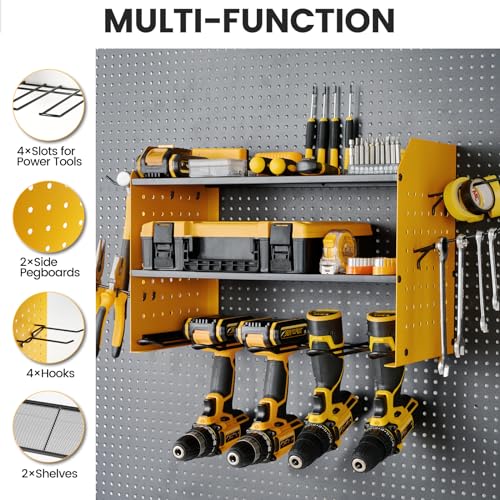 Power Tool Organizer Wall Mount, 3-Layer Drill Rack, Yellow - view 2