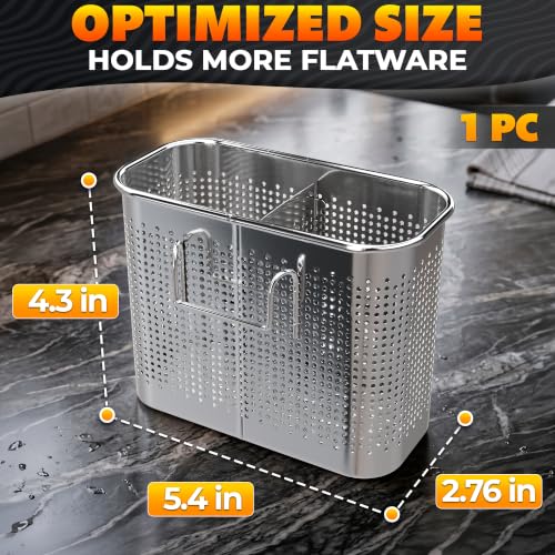 Large 2-Compartment Chopstick Holder for Dishwasher, Stainless Steel Basket - view 2