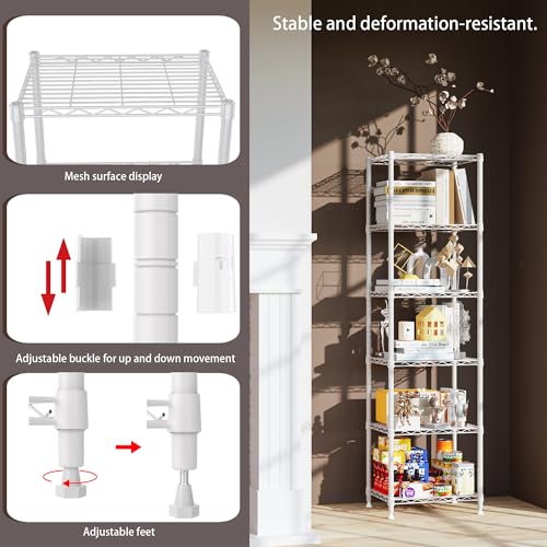 6 Wire Shelving Steel Storage Rack Adjustable Unit Shelves for Laundry Bathroom Kitchen Pantry Closet (16.7L x 11.9W x 64H, White) - view 5