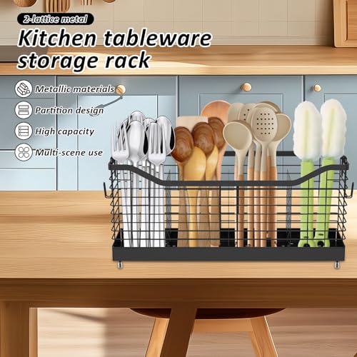 Metal Extra Large Utensil Holder for Kitchen Counter, 4-Compartment Utensil Drying Rack Cooking Utensil Holder Organizer Cutlery Spatula Fork Drainage Storage for Countertop Sink,15.8" x 4.4" x 7.4" - view 4