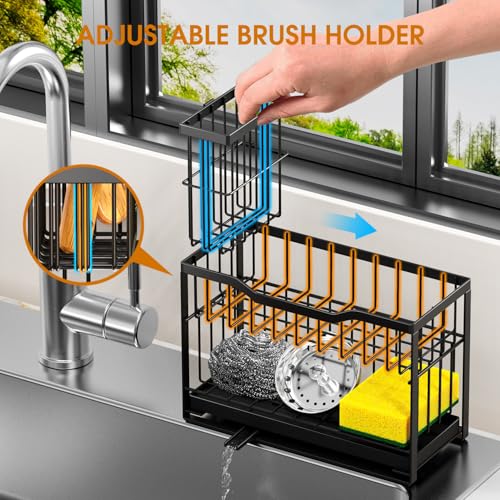 2-Tier Kitchen Sink Caddy, Rustproof Sponge Holder, Black - view 5