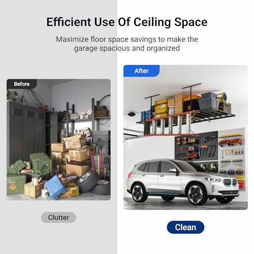 4x8 Overhead Garage Ceiling Storage Rack with 6 Hooks, Black - view 7