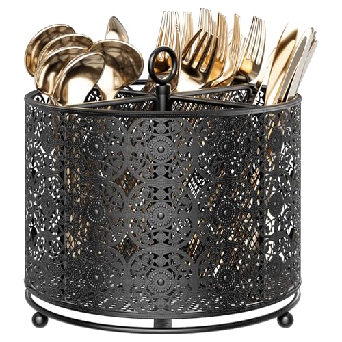 360° Rotating Utensil Caddy - Raised 4 Compartments Large Capacity