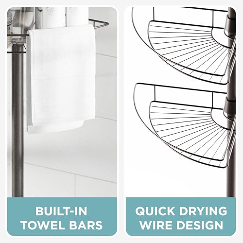 Tension Pole Shower Caddy Corner Organizer, Adjustable Standing Shower Caddy with 4 Baskets and Towel Bar, Rust Resistant Bathroom Tension Rod Organizer, 60 to 97 Inch, Bronze - view 6