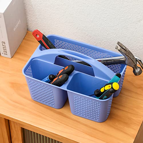 Plastic Portable Shower Caddy Basket with Handle, 3 Compartments, Dark Blue - view 5