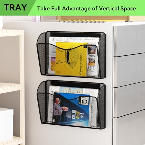 Magnetic File Holder - Heavy Duty Wall File Organizer for Refrigerator & Whiteboard - Strong Magnet Mail Holder & Magazine Rack, No Drilling Document Storage Basket for Office Cabinet - view 6