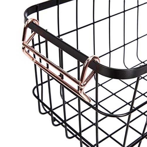 Stackable Metal Wire Rectangular Storage Baskets for Kitchen, Bathroom or Pantry Organizing, 2 Count, Black - view 6