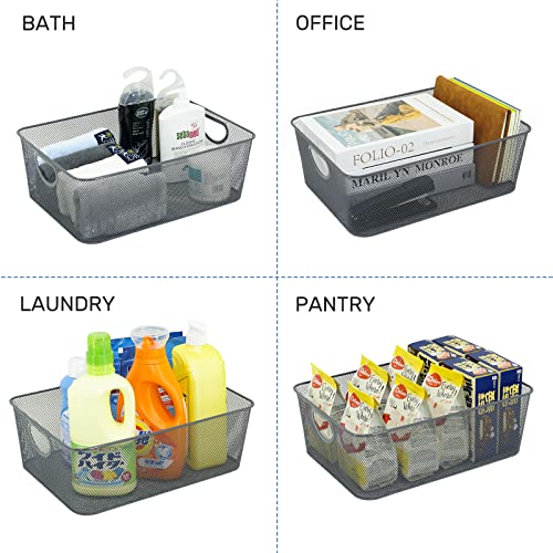 Wire Storage Baskets - 6 Pack Metal Mesh Organizers for Kitchen, Laundry, Garage, Fridge & Bathroom - Gray - view 5