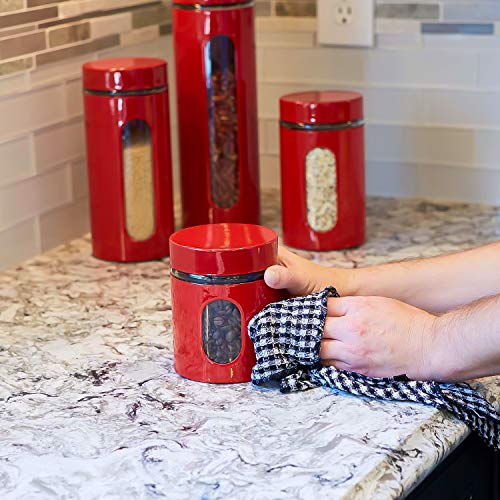 Quality Modern Red Stainless Steel Canister Set for Kitchen Counter with Glass Window & Airtight Lid - Food Storage Containers with Lids Airtight - Pantry Storage and Organization Set - view 5