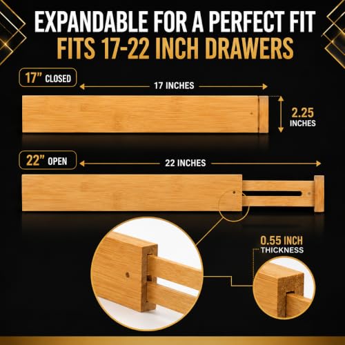 Adjustable Bamboo Drawer Dividers Expandable 8 Pack 17-22 Organizer - view 2