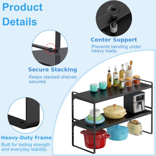 Expandable Kitchen Cabinet Shelf Organizer, Stackable Metal Storage Shelves - view 7