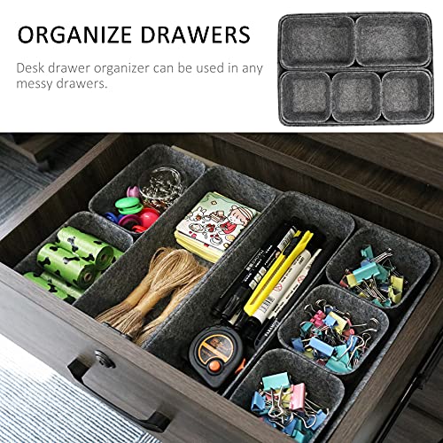Desk Drawer Organiser Trays, 8 Pack Square Organizer Box Stackable Dividers, Save Desk Space Dividers Box for Home Office Cosmetics Storage Boxes (Dark Gray) - view 4