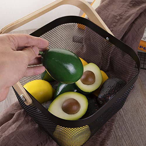 Square Metal Wire Woven Fruit Storage Bowl Basket with Wooden Handle, Large Black Mesh Fruit Stand, Multi-function Hanging Kitchen Baskets (Black, Normal 4PCS) - view 4