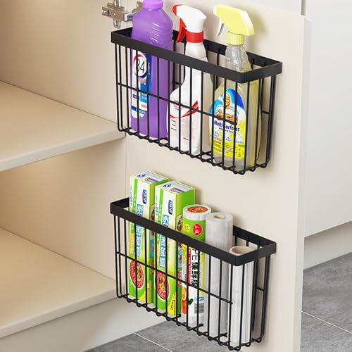 2 Piece Kitchen Cabinet Door Storage Box,Self Adhesive Wall Mounted Storage Boxes,Wardrobe/Bathroom/Refrigerator Small Items Organizer Storage Box (Black) - view 2