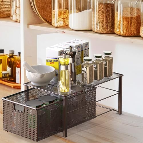 Stackable Pull Out Cabinet Sliding Basket with Divider, Large - view 4