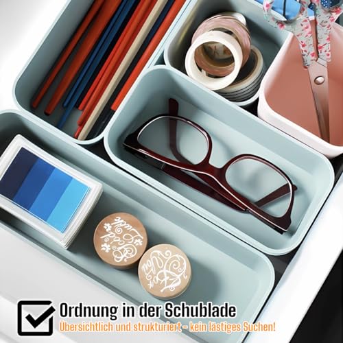 1 x drawer organiser set, storage box, one-piece divider system, adjustable utensils, storage space, living room, bathroom, plastic, light grey - view 2