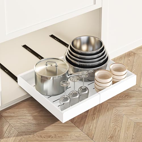 1 Pack Expandable Pull Out Cabinet Organizer,16.54" Deep,White