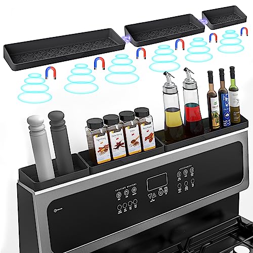 Magnetic Stove Top Shelf 30"/24"/20", 3-Piece Silicone Over the Stove Shelf Spice Rack & Spice Organizer — Heat Resistant, No Drill Kitchen Storage Organizer for Gas & Electric Stoves