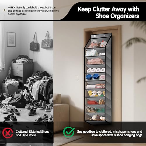 10 Tier Over The Door Organizer - Heavy Duty Hanging Storage Rack with Sturdy Oxford Fabric, Holds 20+ Pairs of Footwear, Boots & Sneakers, Saves 50% Closet Space (Gray) - view 6